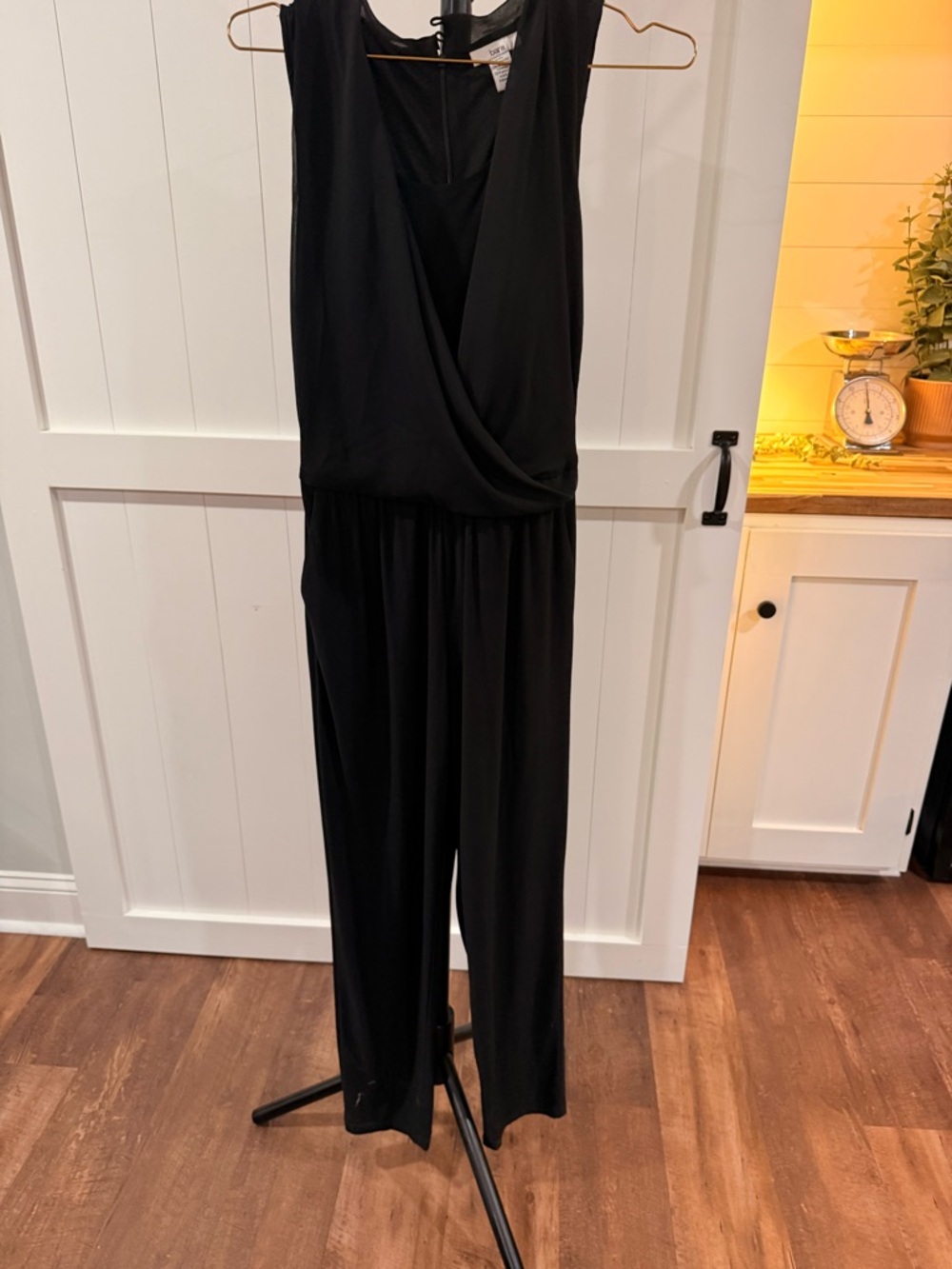 Bar III Black Sleeveless Draped V-Neck Jumpsuit